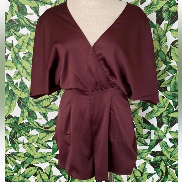 Urban Outfitters Satin V-Neck Wrap Front Romper size medium - Picture 2 of 9